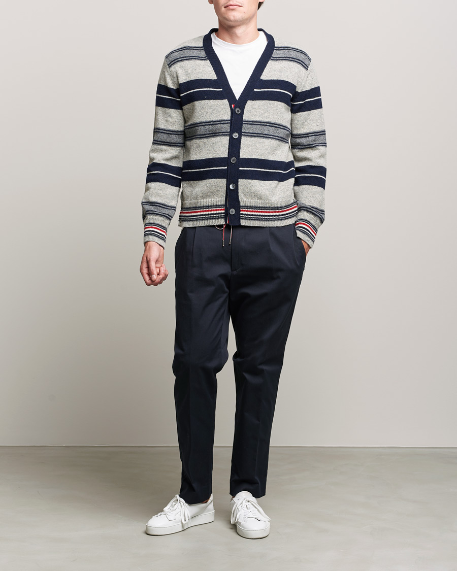 Herre |  | Thom Browne | Tartan Stripe Wool Cardigan Medium Grey