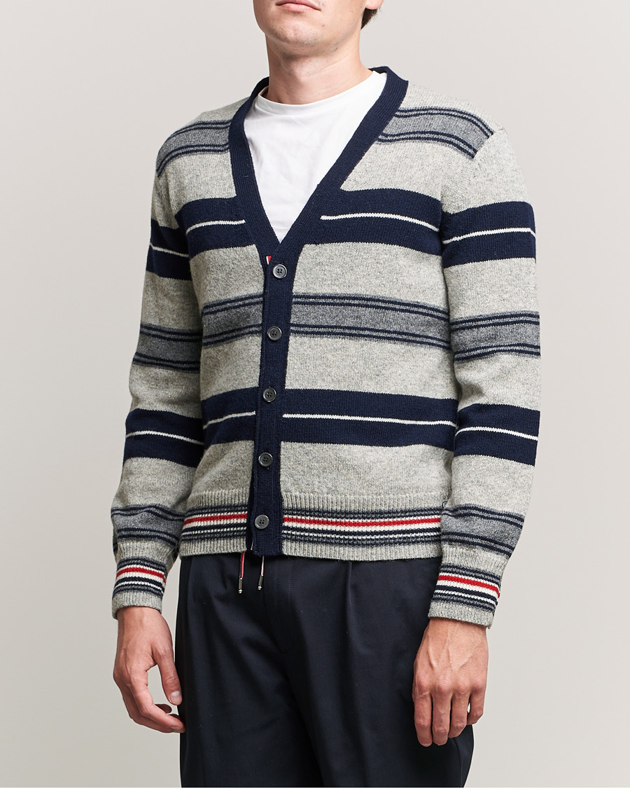 Herre | Trøjer | Thom Browne | Tartan Stripe Wool Cardigan Medium Grey