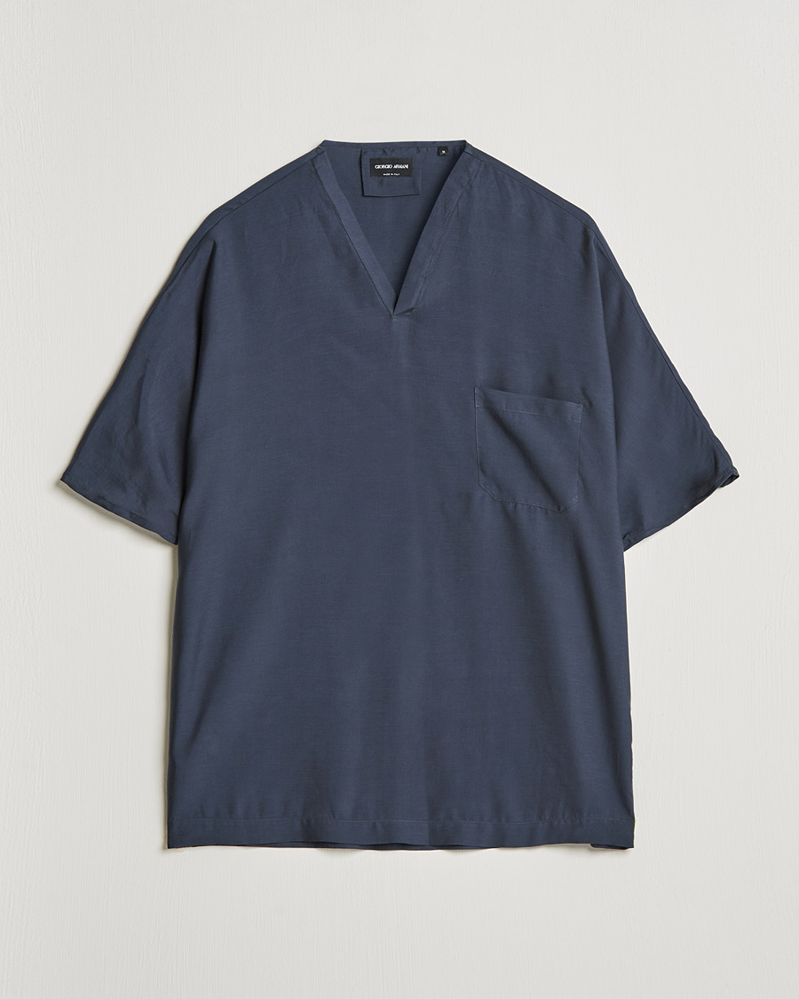 Herre | T-Shirts | Giorgio Armani | Silk Blend T-Shirt Navy