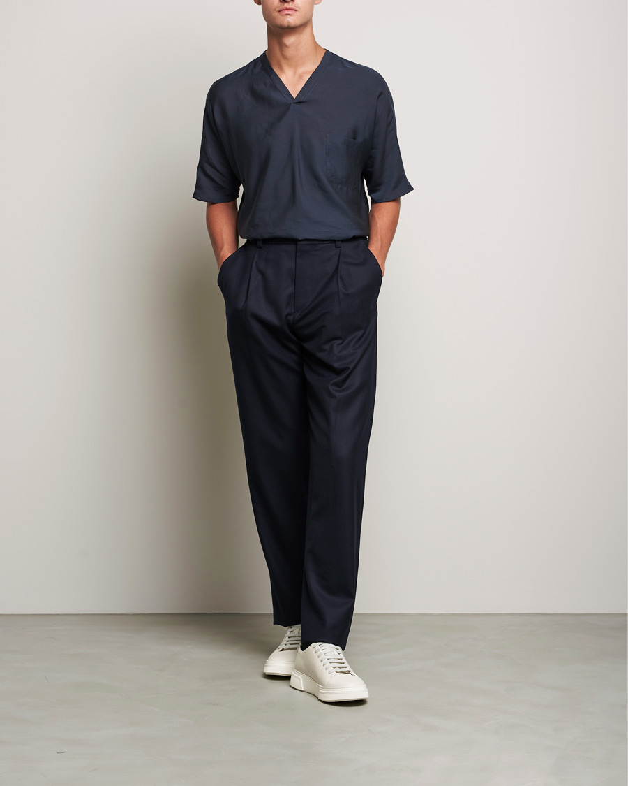 Herre | T-Shirts | Giorgio Armani | Silk Blend T-Shirt Navy
