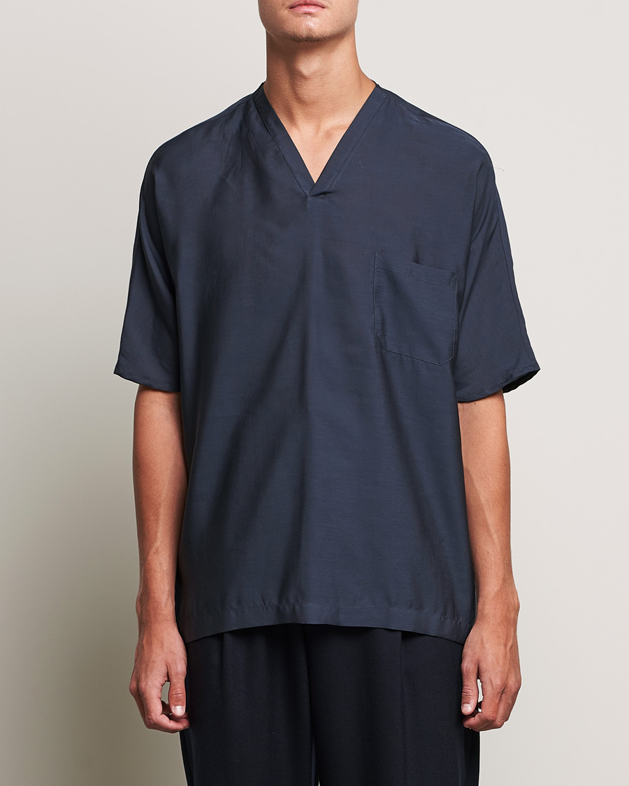 Herre | T-Shirts | Giorgio Armani | Silk Blend T-Shirt Navy