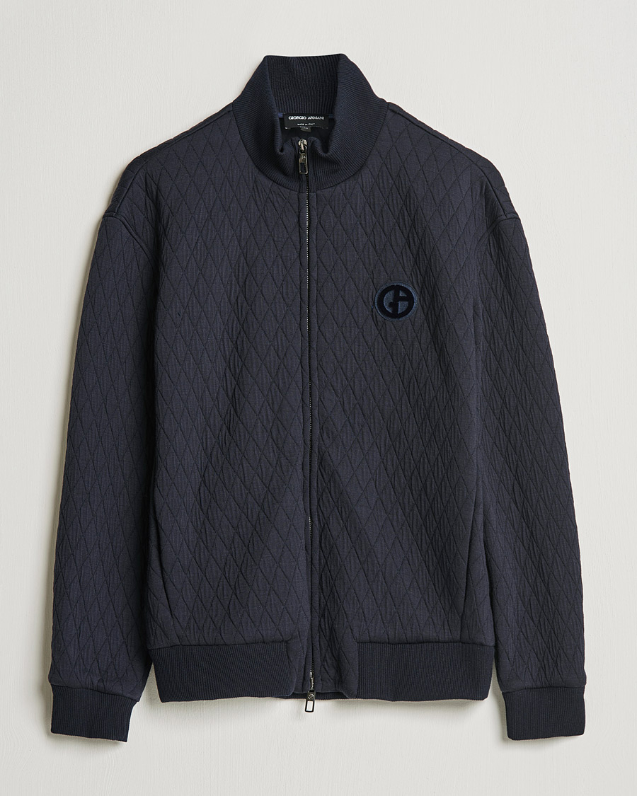 Herre | Trøjer | Giorgio Armani | Diamond Quilted Zip Sweater Navy