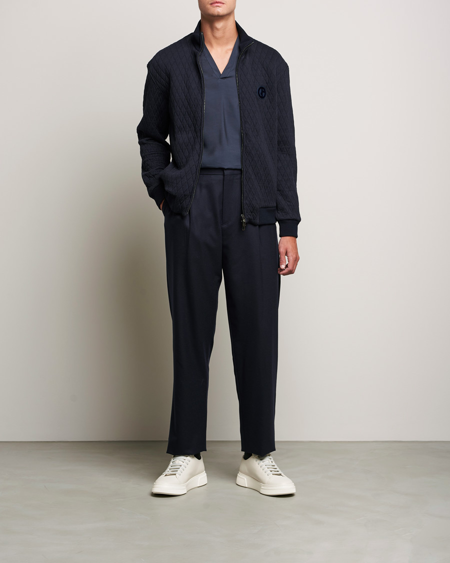 Herre | Trøjer | Giorgio Armani | Diamond Quilted Zip Sweater Navy