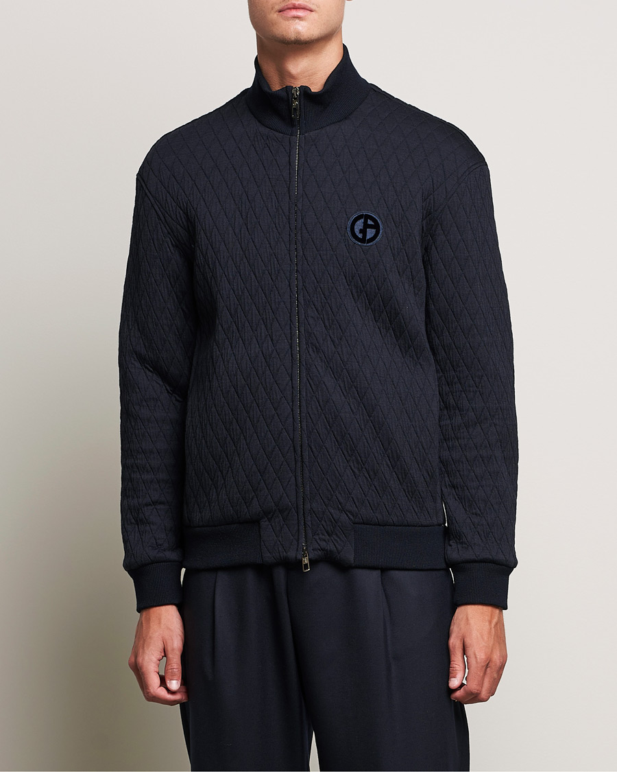 Herre | Luxury Brands | Giorgio Armani | Diamond Quilted Zip Sweater Navy