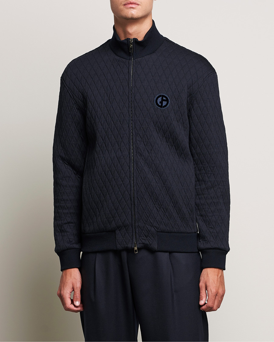 Herre | Trøjer | Giorgio Armani | Diamond Quilted Zip Sweater Navy