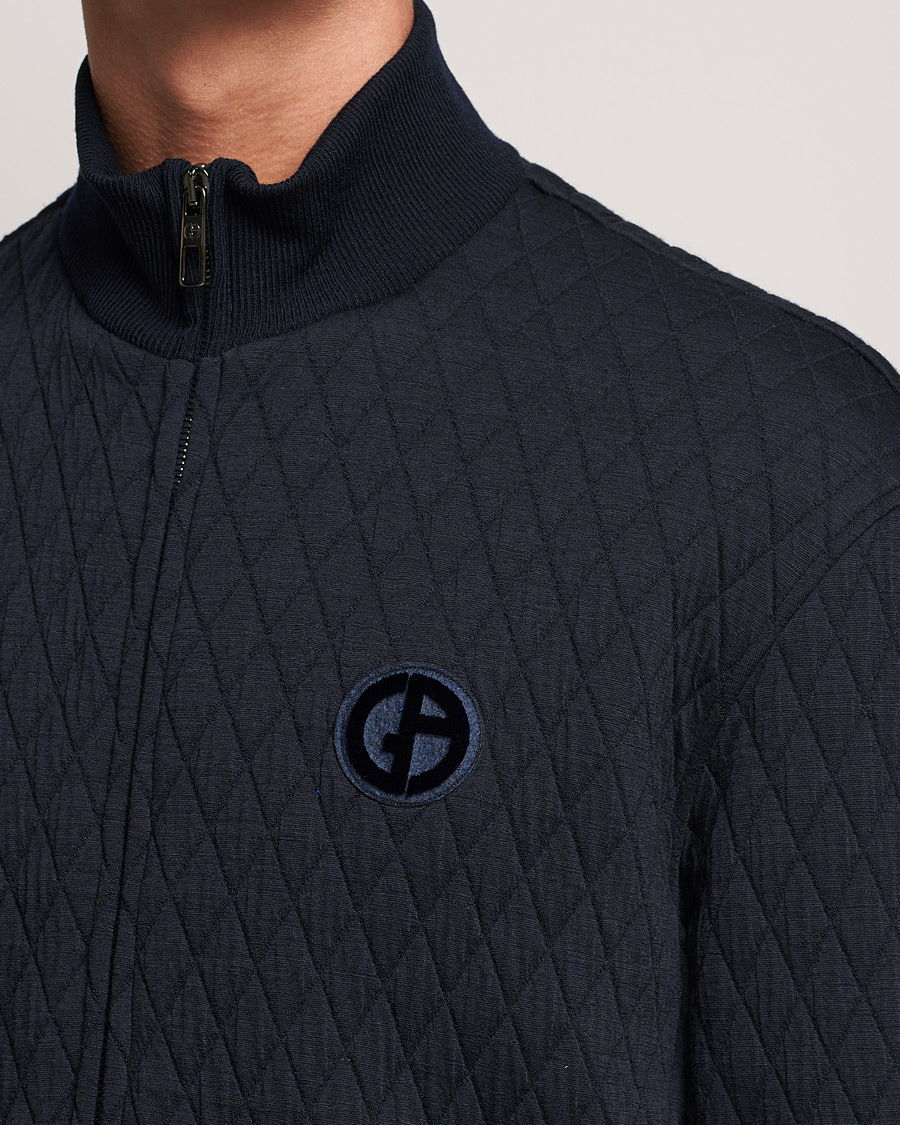 Herre | Trøjer | Giorgio Armani | Diamond Quilted Zip Sweater Navy