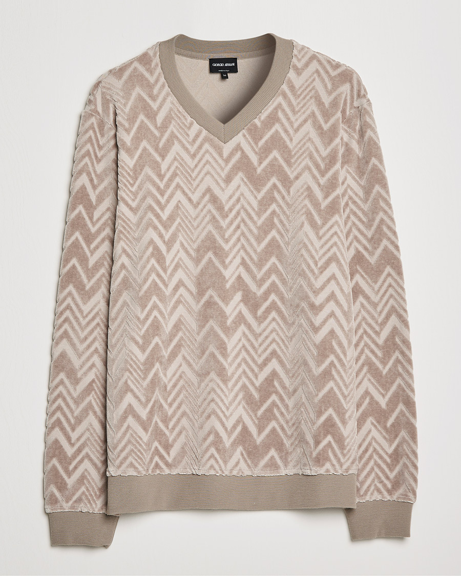 Herre | Trøjer | Giorgio Armani | Velvet Jersey Chevron Sweater Beige