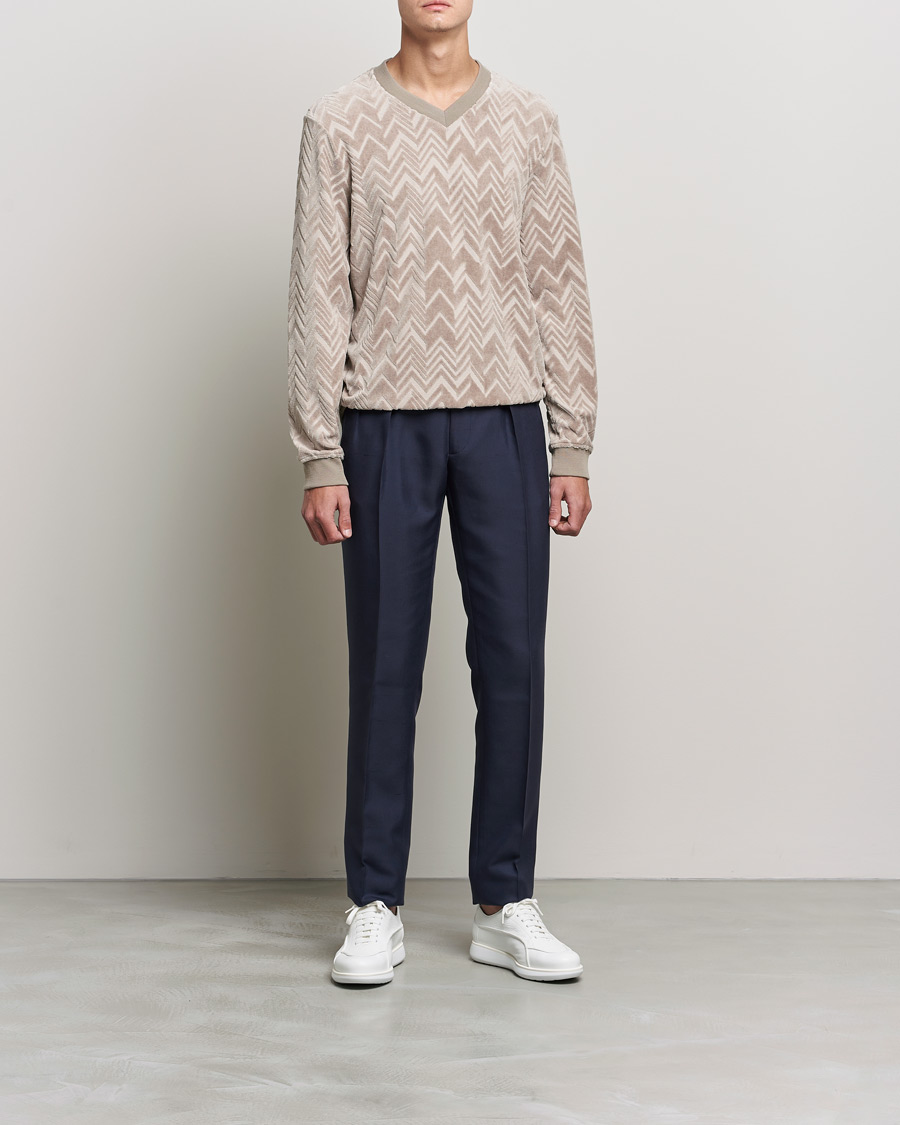 Herre | Trøjer | Giorgio Armani | Velvet Jersey Chevron Sweater Beige