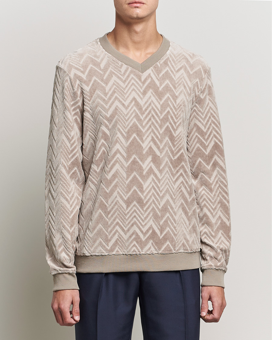 Herre | Trøjer | Giorgio Armani | Velvet Jersey Chevron Sweater Beige
