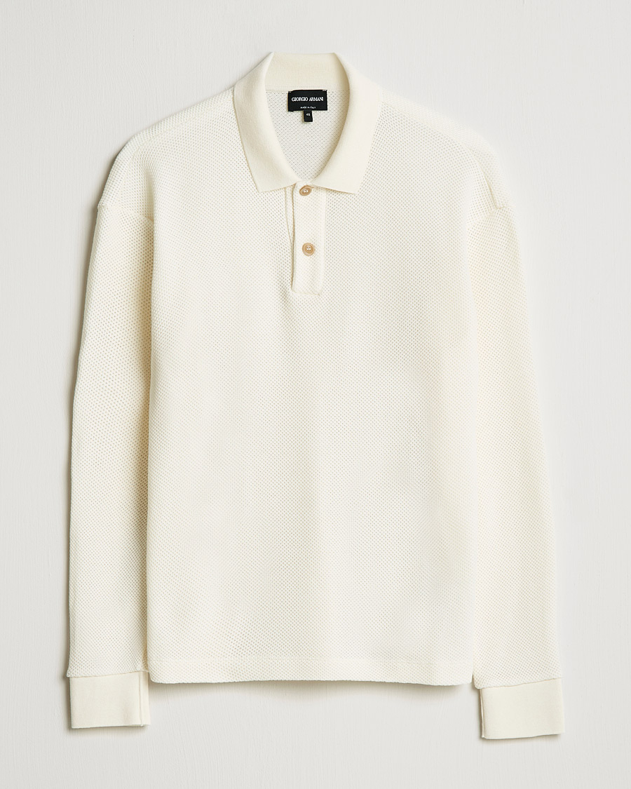 Herre | Trøjer | Giorgio Armani | Wool Piquet Long Sleeve Polo Off White