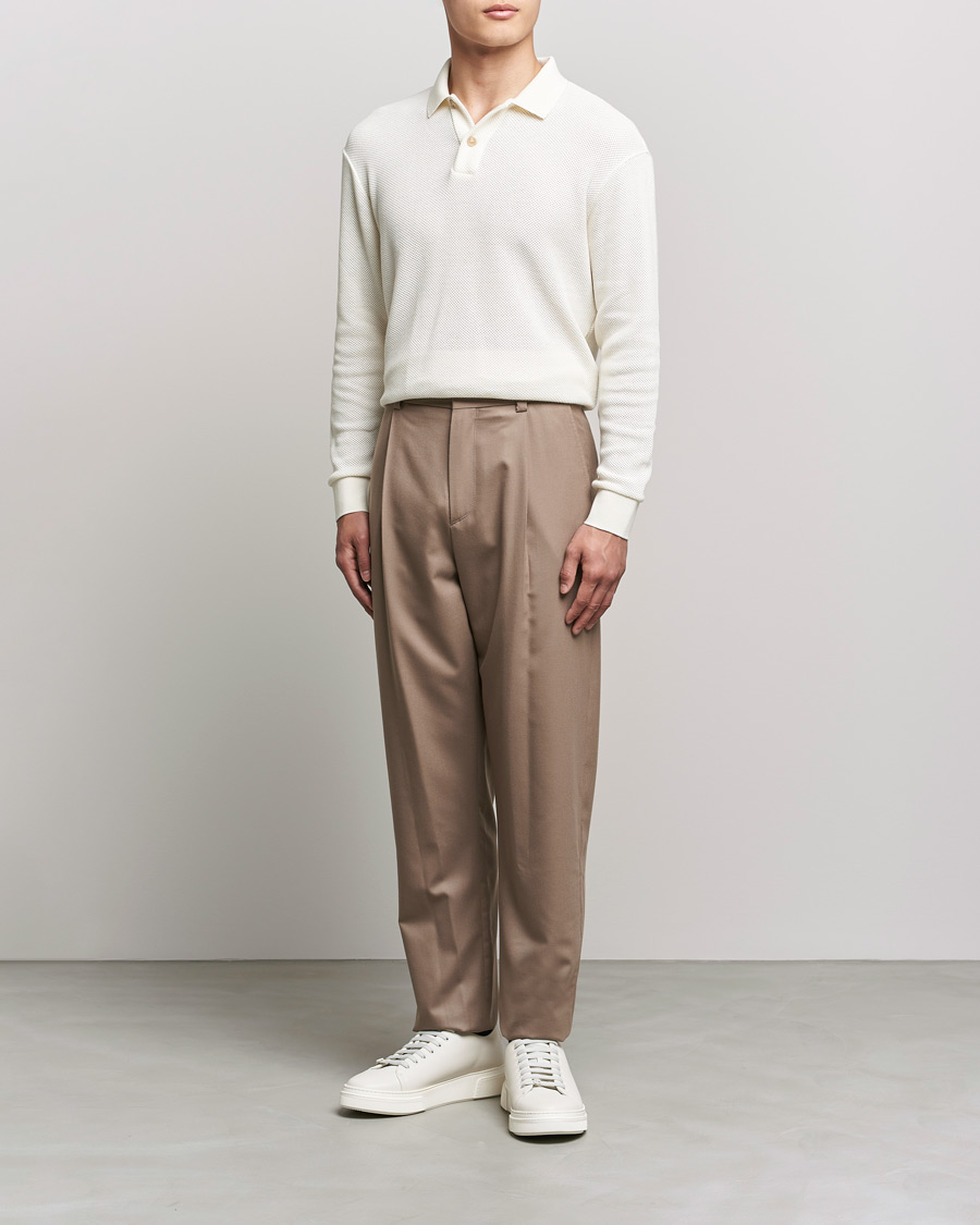 Herre | Trøjer | Giorgio Armani | Wool Piquet Long Sleeve Polo Off White