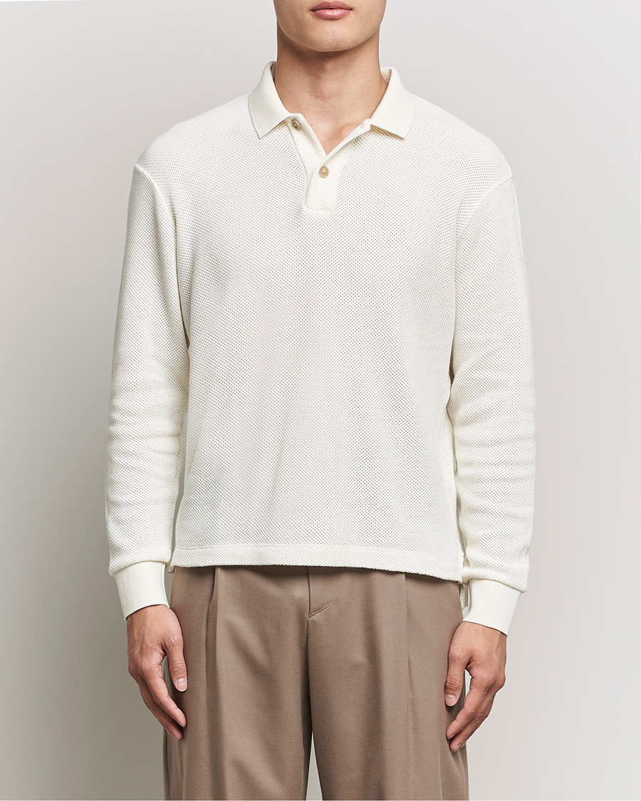 Herre | Trøjer | Giorgio Armani | Wool Piquet Long Sleeve Polo Off White