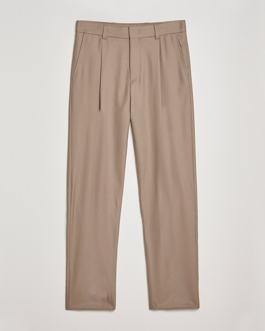 Herre | Bukser | Giorgio Armani | Tapered Pleated Flannel Trousers Beige