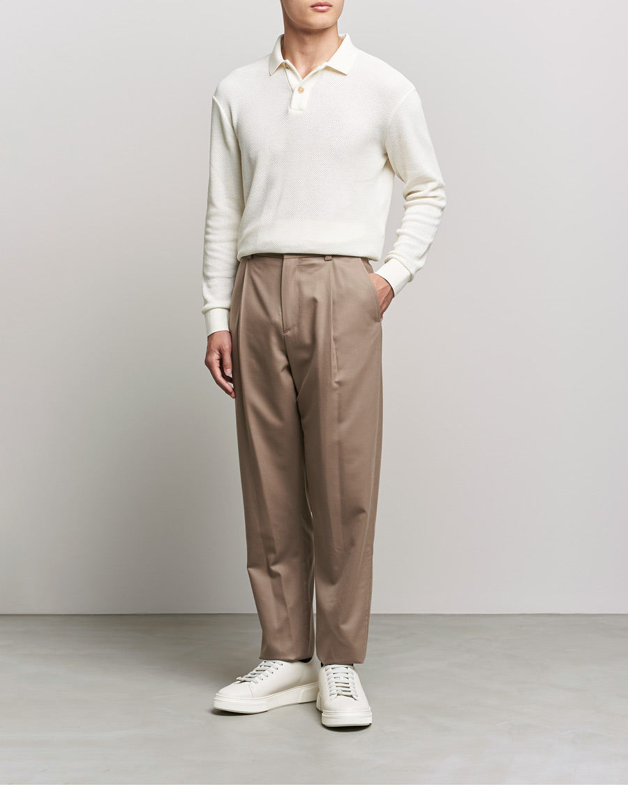Herre | Flannelsbukser | Giorgio Armani | Tapered Pleated Flannel Trousers Beige