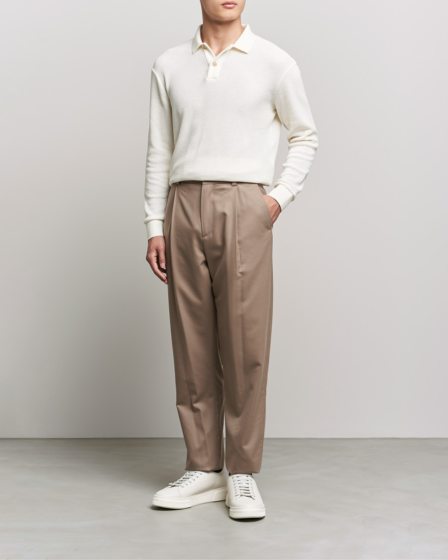 Herre | Bukser | Giorgio Armani | Tapered Pleated Flannel Trousers Beige