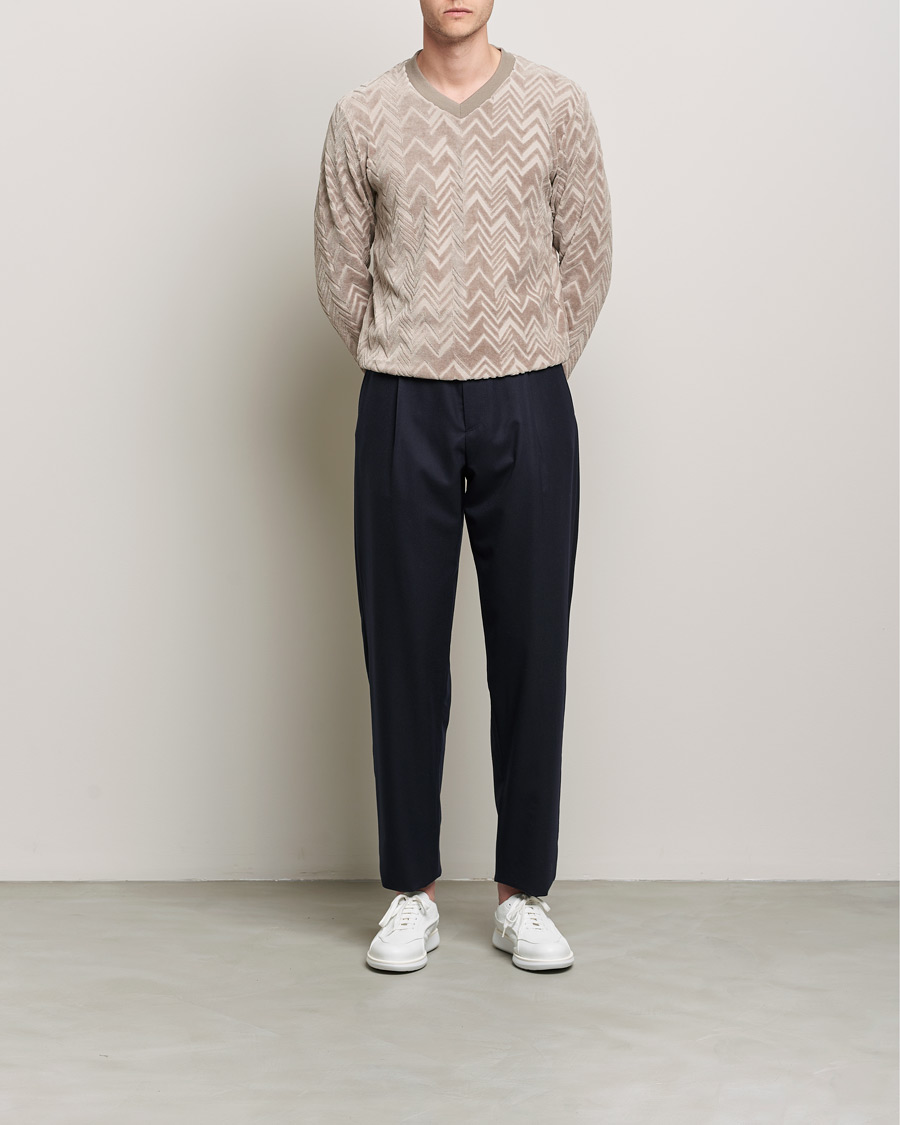 Herre | Flannelsbukser | Giorgio Armani | Tapered Pleated Flannel Trousers Navy