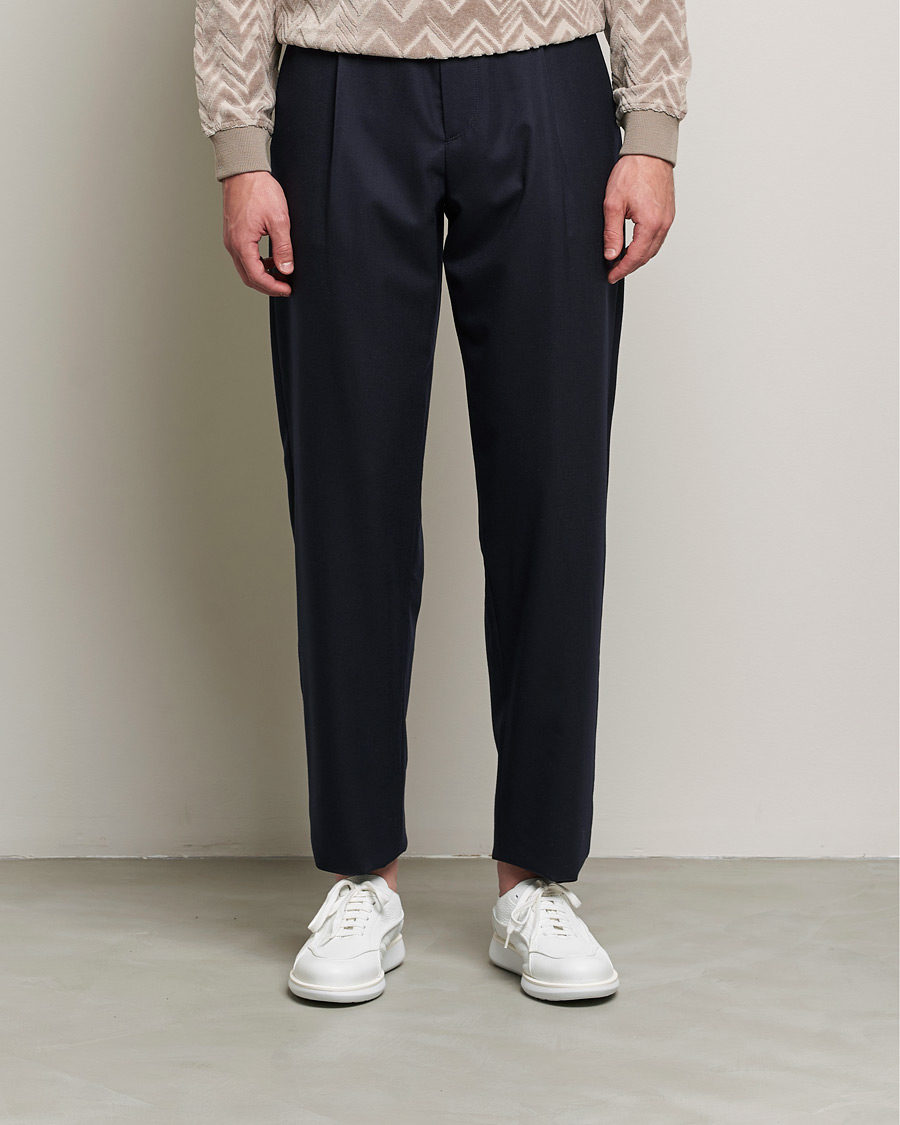 Herre | Bukser | Giorgio Armani | Tapered Pleated Flannel Trousers Navy