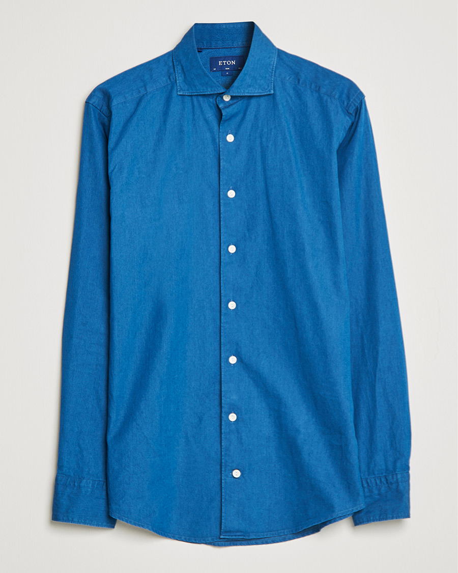 Herre | Denimskjorter | Eton | Slim Fit Garment Washed Denim Shirt Indigo
