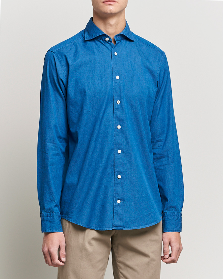 Herre |  | Eton | Slim Fit Garment Washed Denim Shirt Indigo