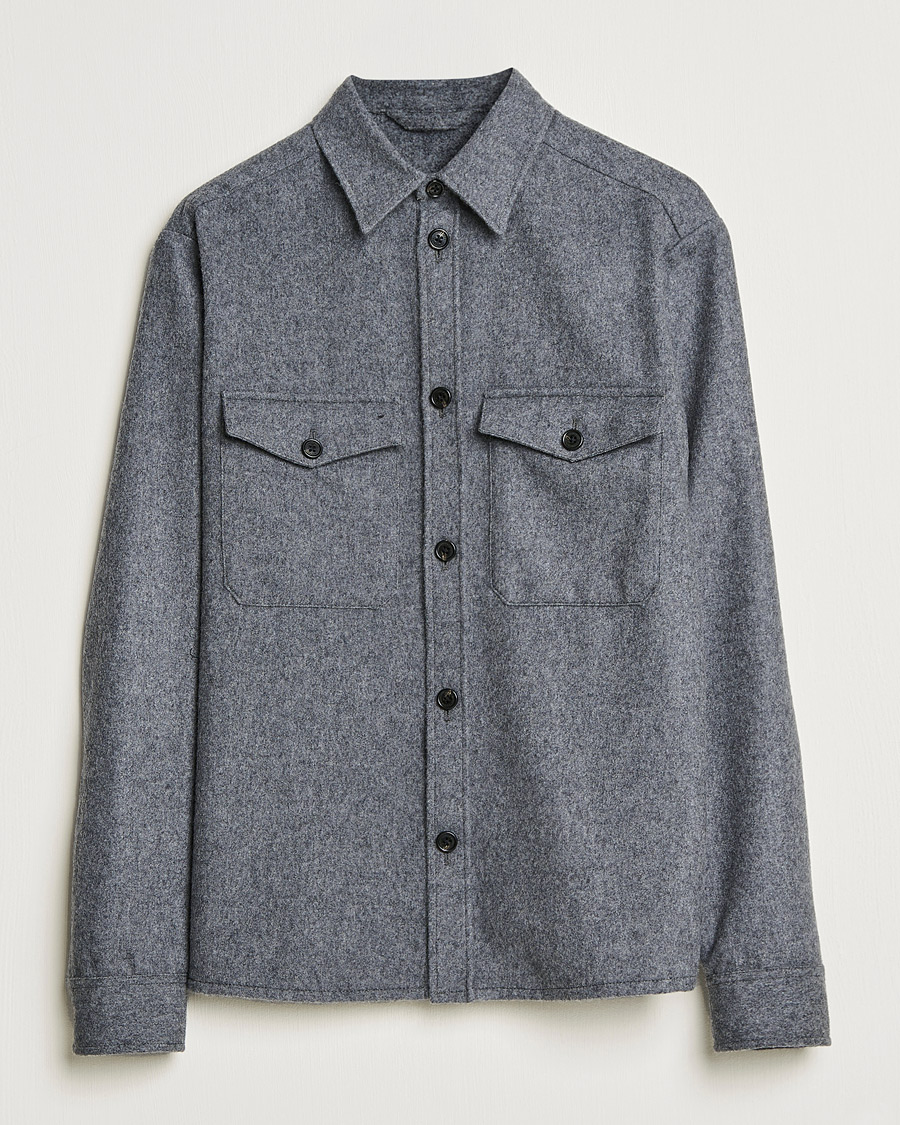 Herre | Skjorter | J.Lindeberg | Flat Wool Regular Overshirt Grey Melange