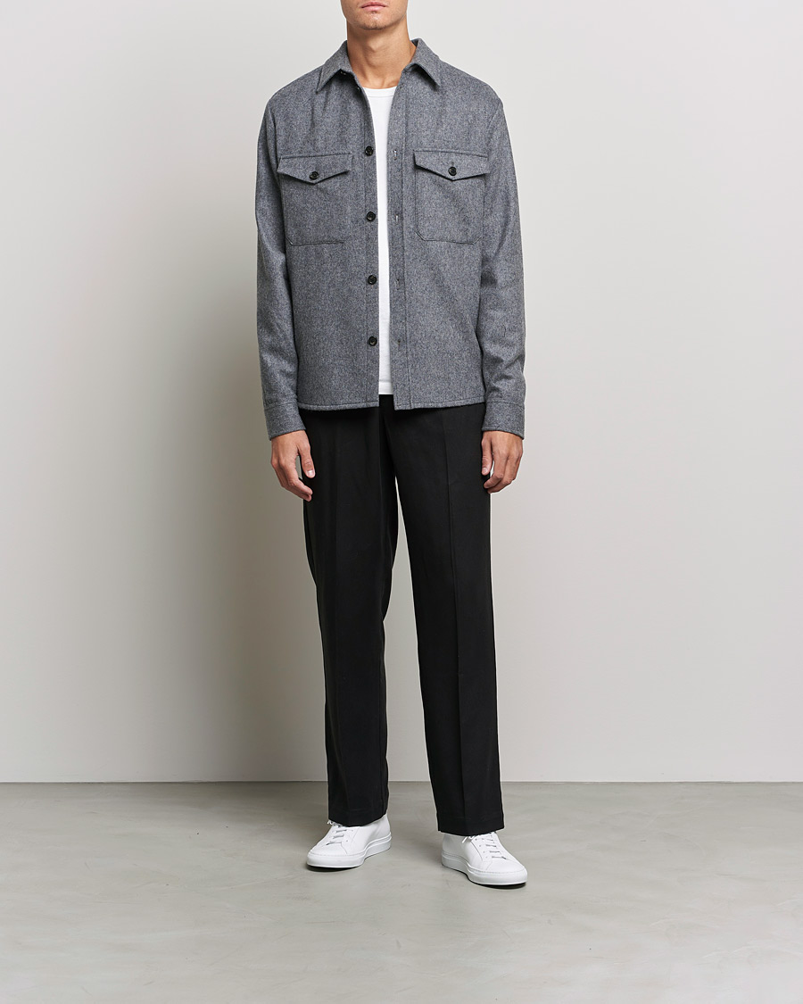 Herre | Skjorter | J.Lindeberg | Flat Wool Regular Overshirt Grey Melange