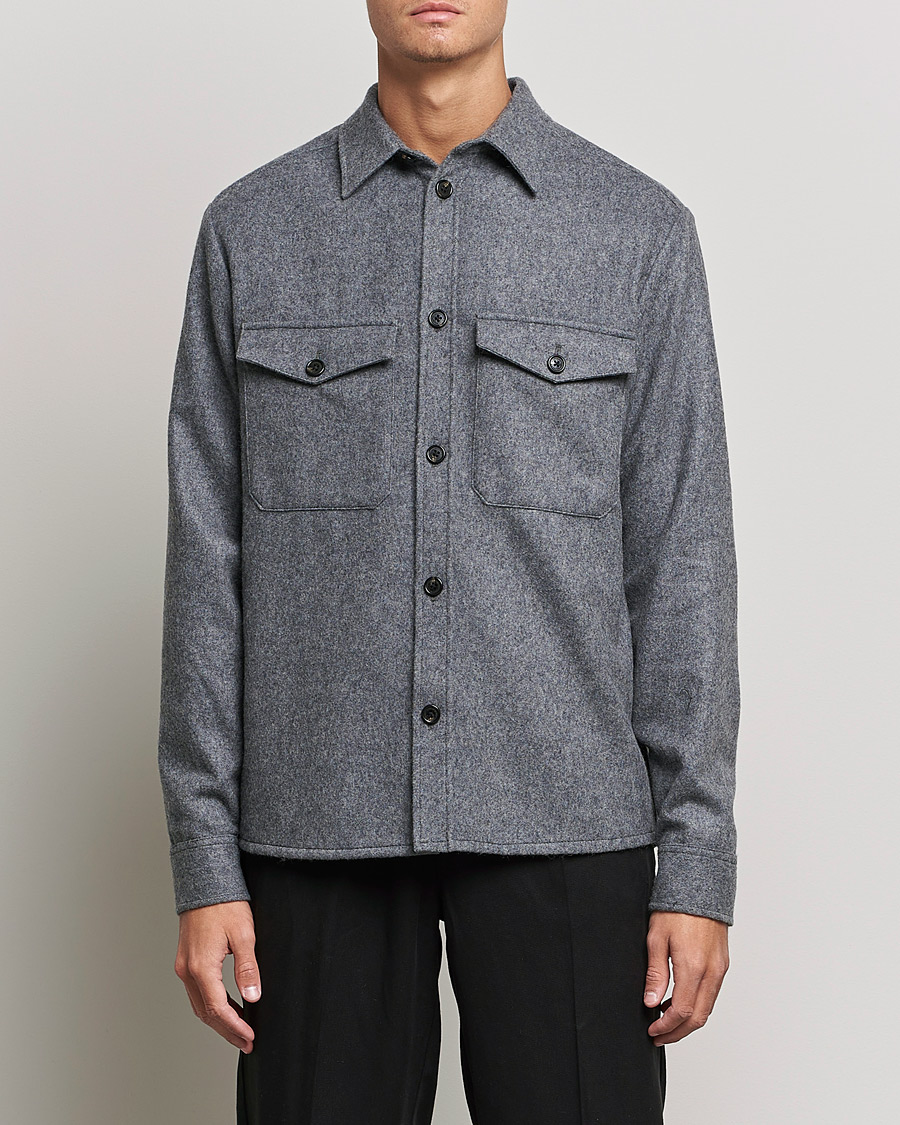Herre | Shirt Jackets | J.Lindeberg | Flat Wool Regular Overshirt Grey Melange
