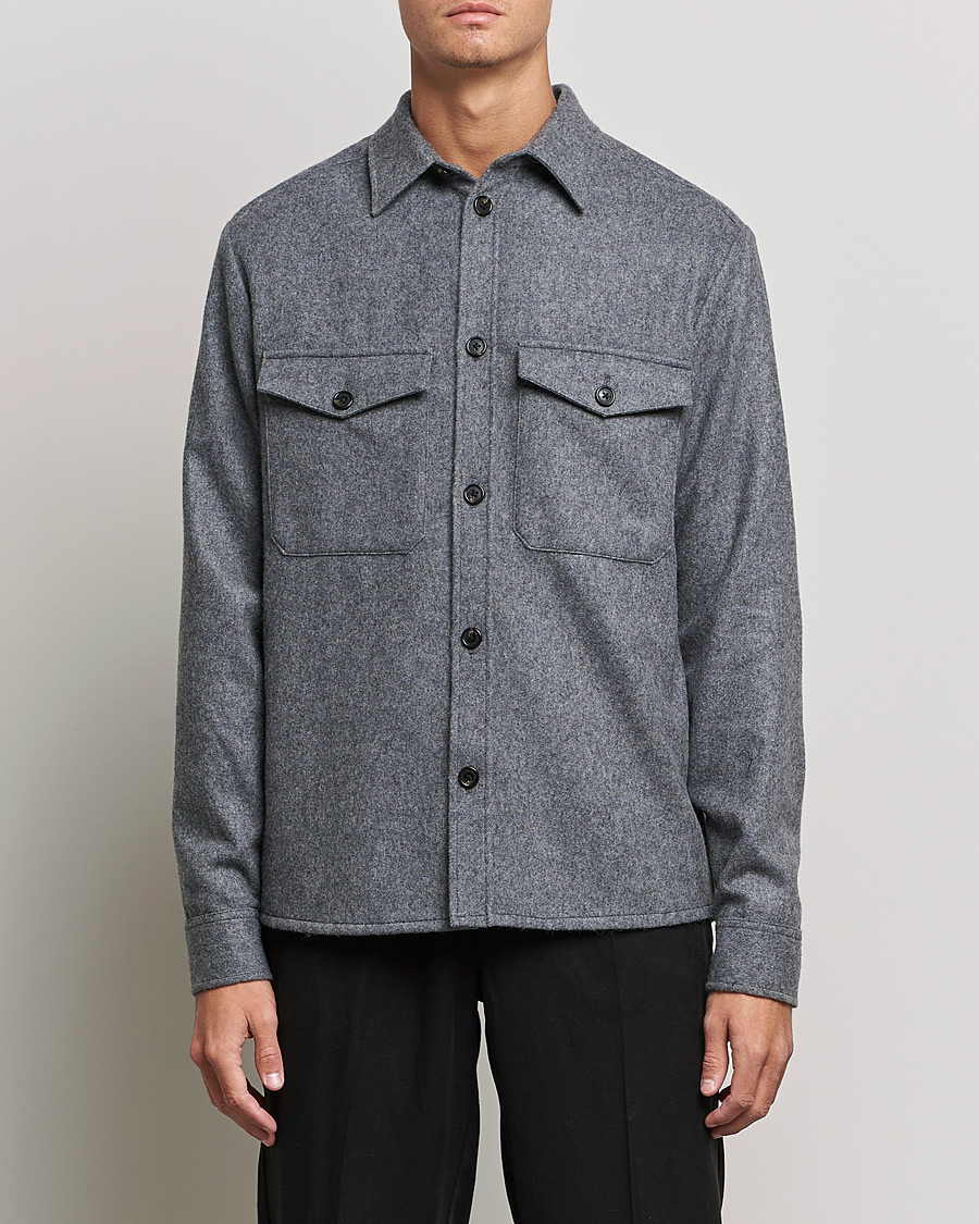 Herre | Skjorter | J.Lindeberg | Flat Wool Regular Overshirt Grey Melange