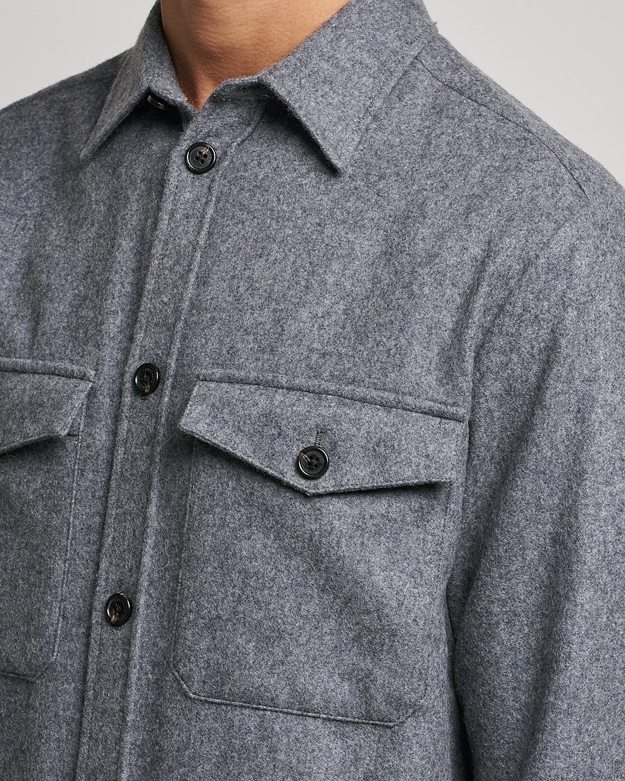 Herre | Skjorter | J.Lindeberg | Flat Wool Regular Overshirt Grey Melange