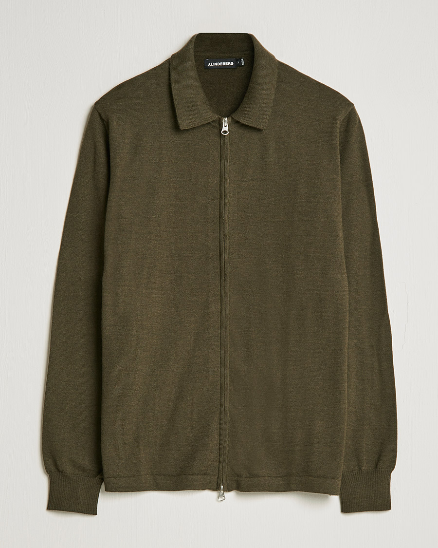 Herre | Trøjer | J.Lindeberg | Nyle True Merino Zip Cardigan Forest Green