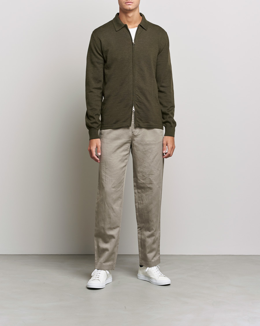Herre | Trøjer | J.Lindeberg | Nyle True Merino Zip Cardigan Forest Green