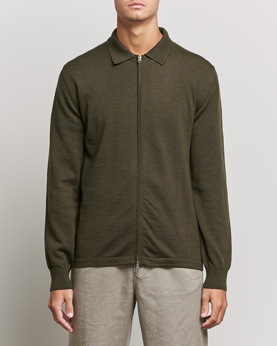 Herre | Trøjer | J.Lindeberg | Nyle True Merino Zip Cardigan Forest Green