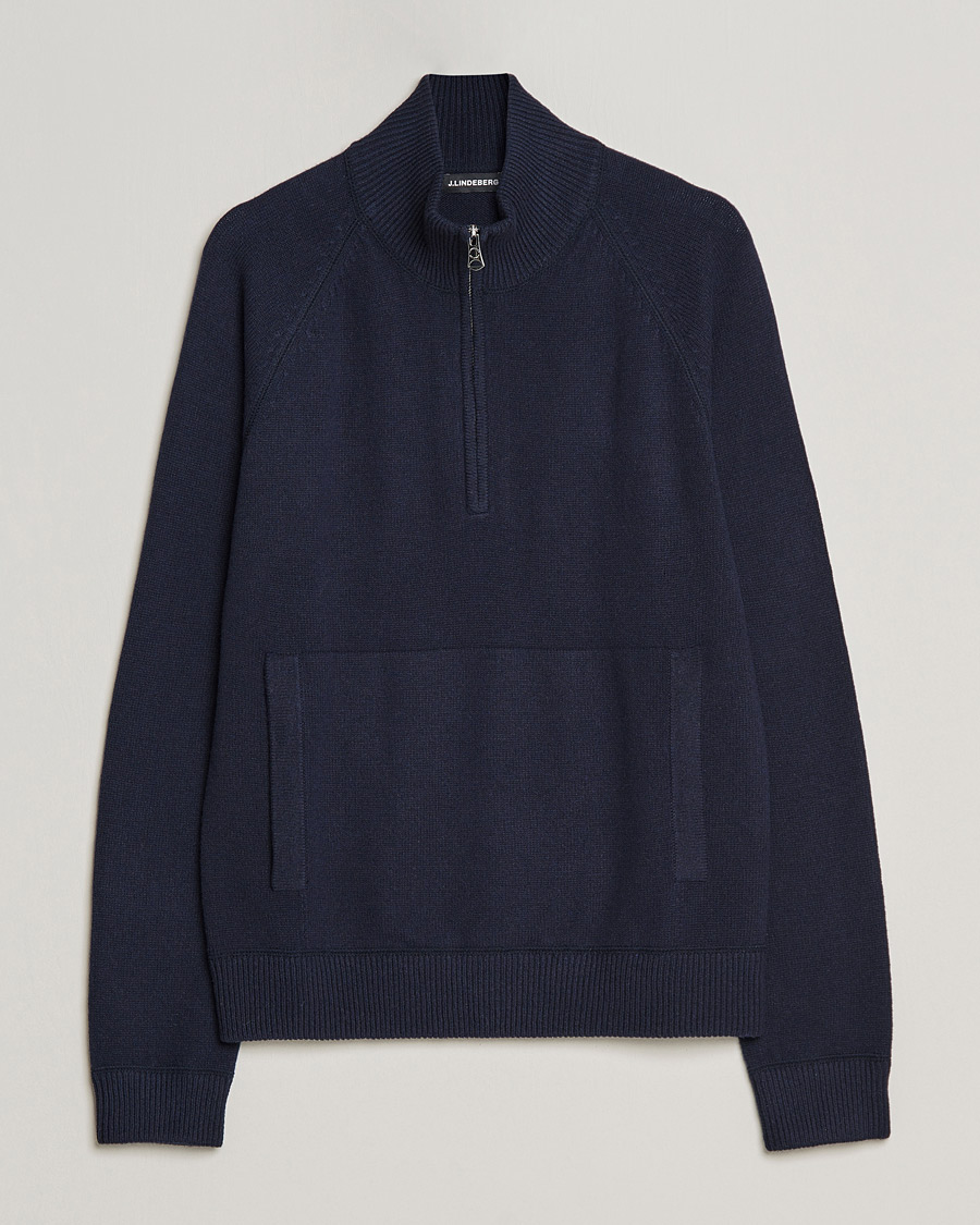 Herre | Trøjer | J.Lindeberg | Collin Cashmere/Wool Knitted Half Zip Navy