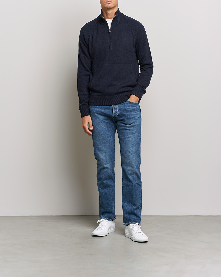 Herre | Trøjer | J.Lindeberg | Collin Cashmere/Wool Knitted Half Zip Navy