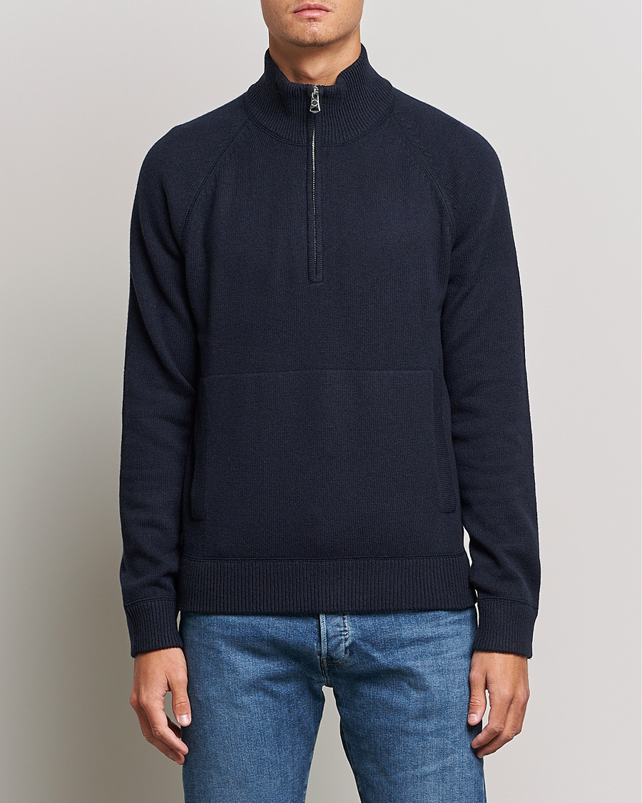 Herre | Trøjer | J.Lindeberg | Collin Cashmere/Wool Knitted Half Zip Navy