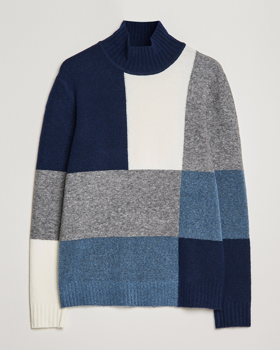 Herre | Trøjer | J.Lindeberg | Orian Wool Blend Turtleneck Blue Colorblock