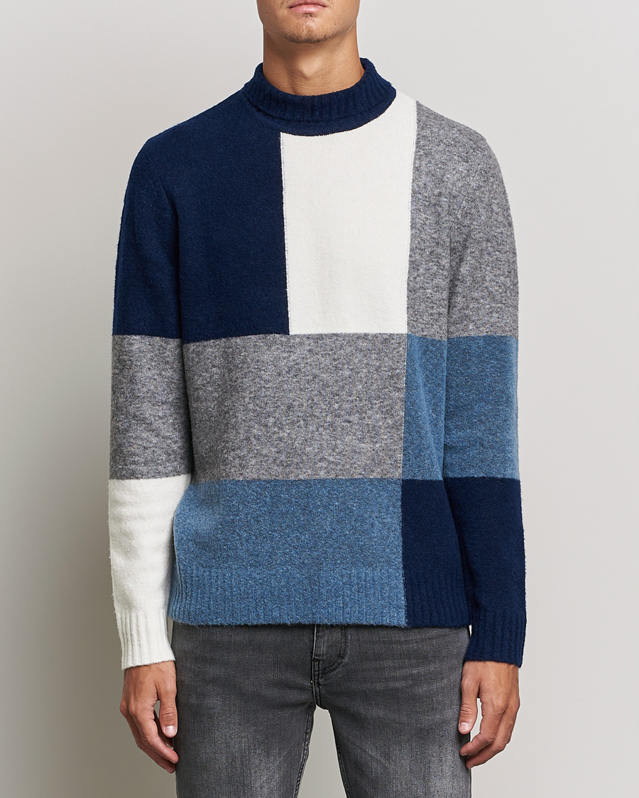 Herre | Trøjer | J.Lindeberg | Orian Wool Blend Turtleneck Blue Colorblock
