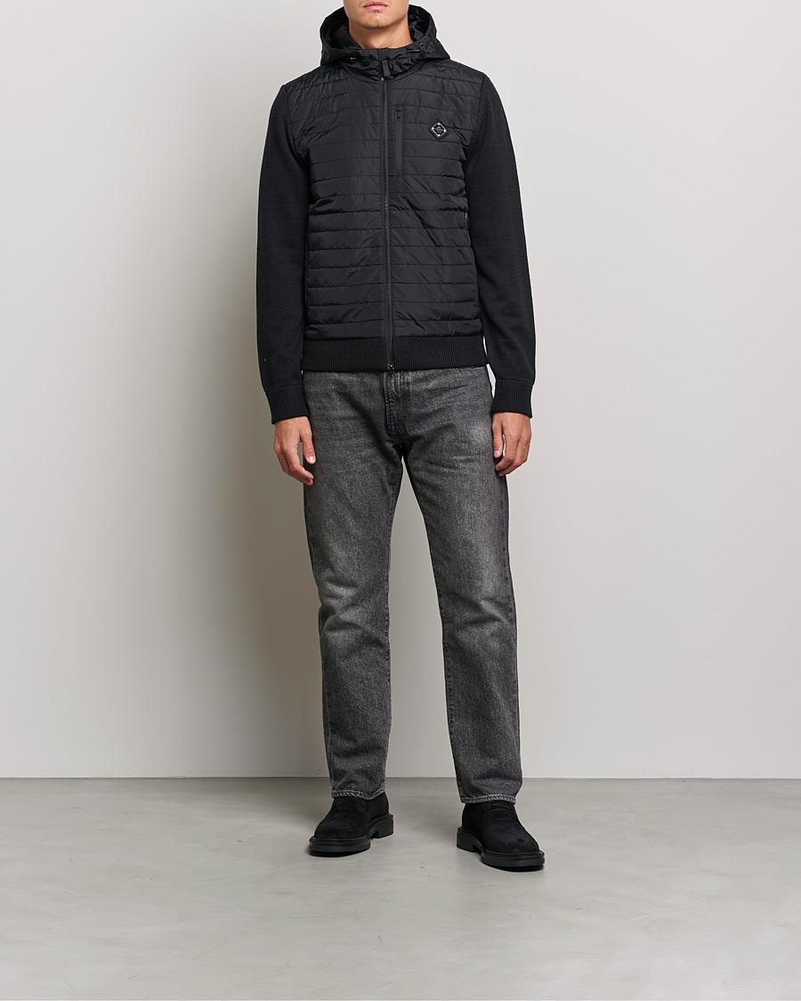 Herre | Trøjer | J.Lindeberg | Pierre Knitted Hybrid Full Zip Hood Black