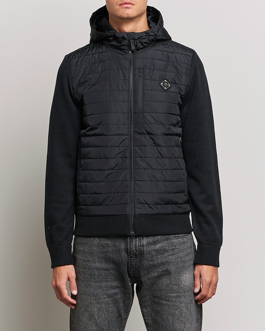 Herre | Trøjer | J.Lindeberg | Pierre Knitted Hybrid Full Zip Hood Black
