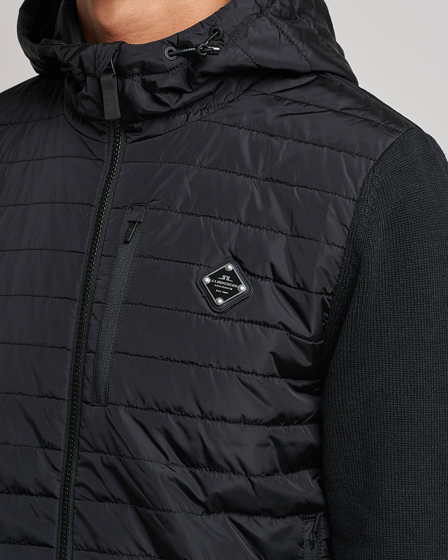 Herre | Trøjer | J.Lindeberg | Pierre Knitted Hybrid Full Zip Hood Black