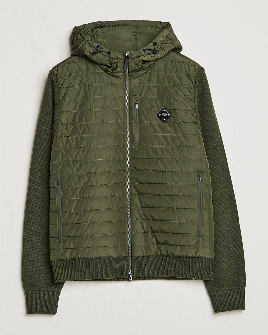 Herre | Trøjer | J.Lindeberg | Pierre Knitted Hybrid Full Zip Hood Forest Green