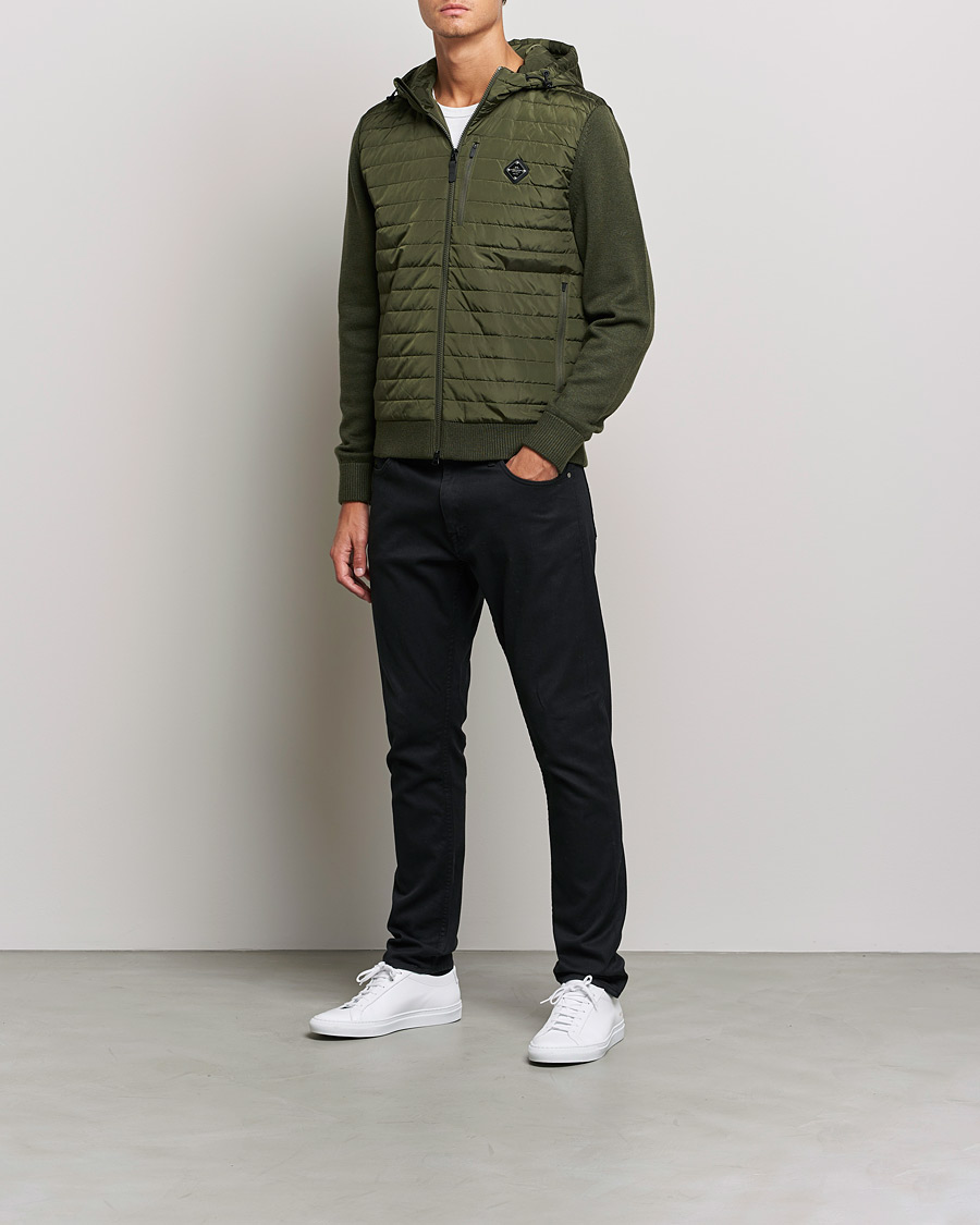 Herre | Trøjer | J.Lindeberg | Pierre Knitted Hybrid Full Zip Hood Forest Green