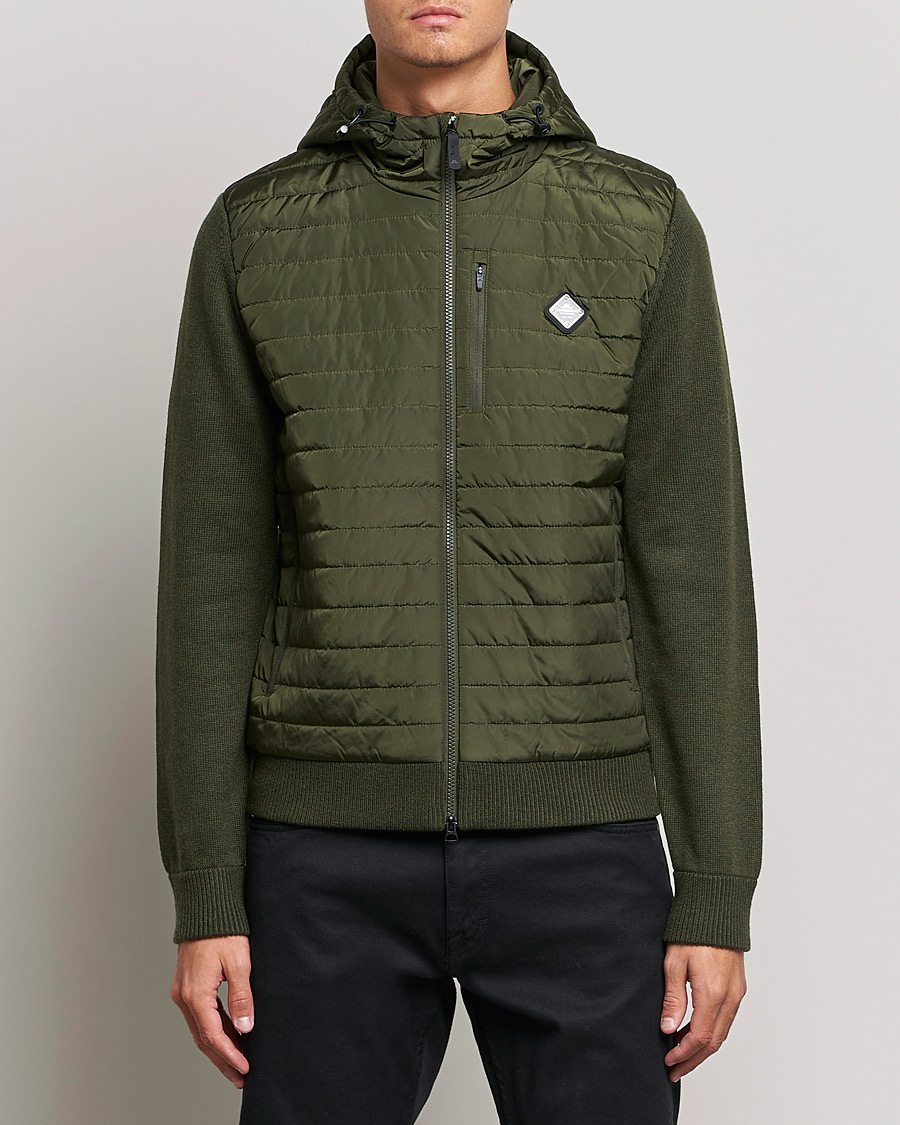 Herre | Trøjer | J.Lindeberg | Pierre Knitted Hybrid Full Zip Hood Forest Green