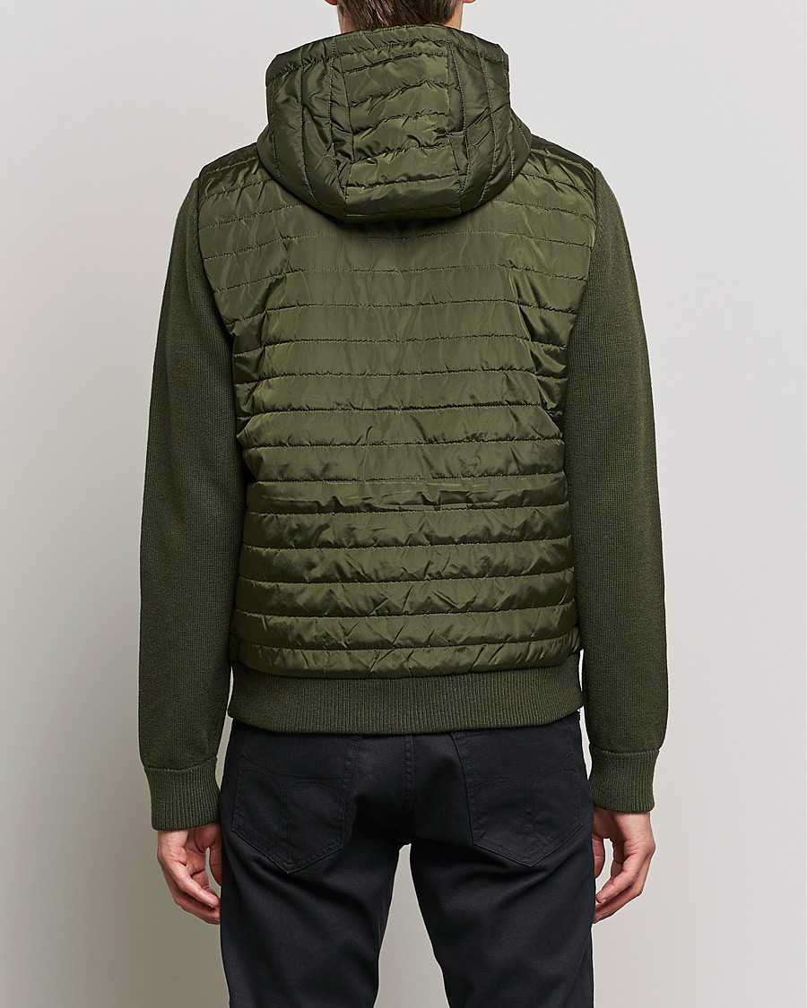 Herre | Trøjer | J.Lindeberg | Pierre Knitted Hybrid Full Zip Hood Forest Green