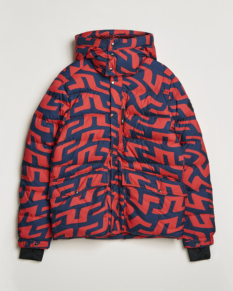 Herre | Jakker | J.Lindeberg | Sphere Printed Down Jacket Bridge Swirl Red