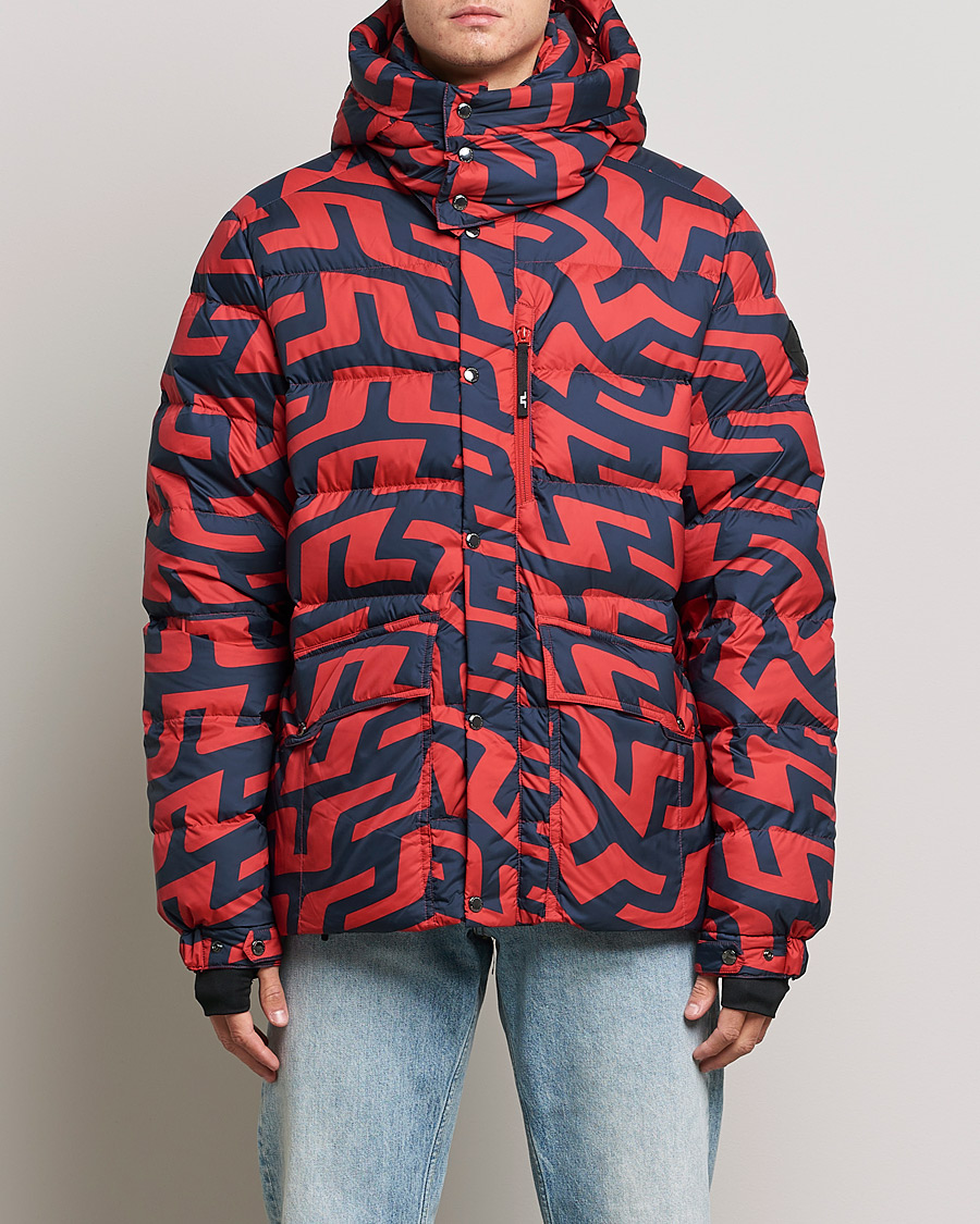 Herre | Jakker | J.Lindeberg | Sphere Printed Down Jacket Bridge Swirl Red