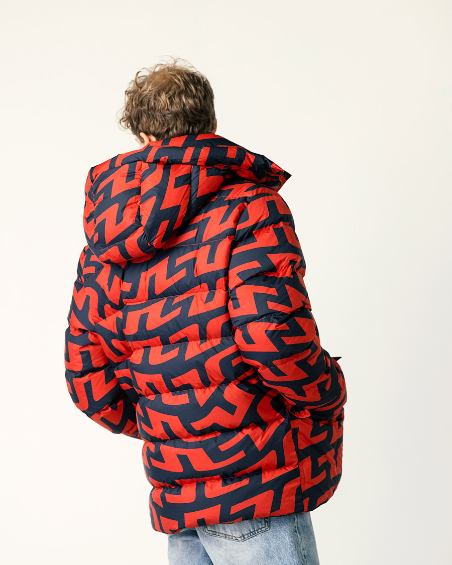 Herre | Jakker | J.Lindeberg | Sphere Printed Down Jacket Bridge Swirl Red