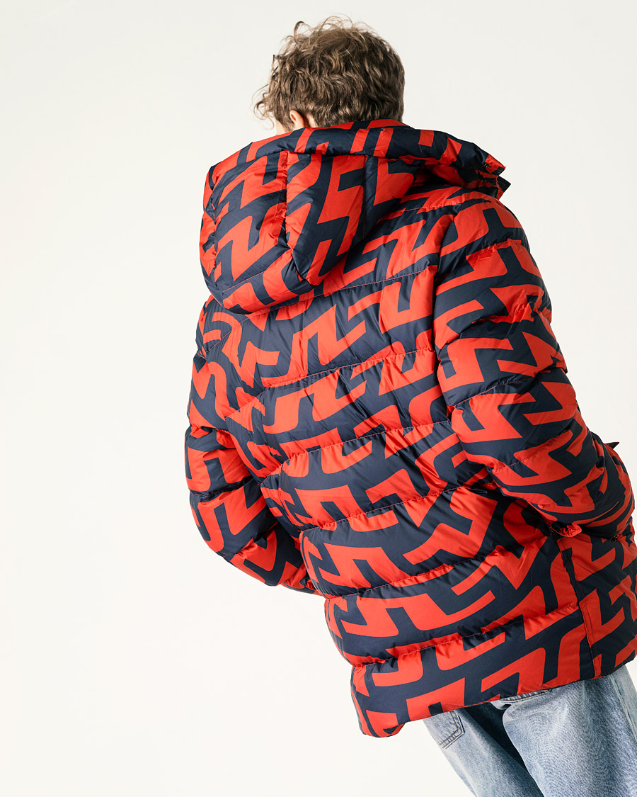 Herre | Jakker | J.Lindeberg | Sphere Printed Down Jacket Bridge Swirl Red