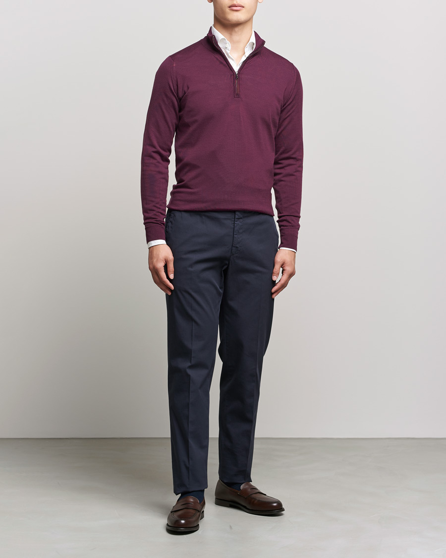 Herre | Trøjer | John Smedley | Barrow Extra Fine Merino Half Zip Pigment Purple