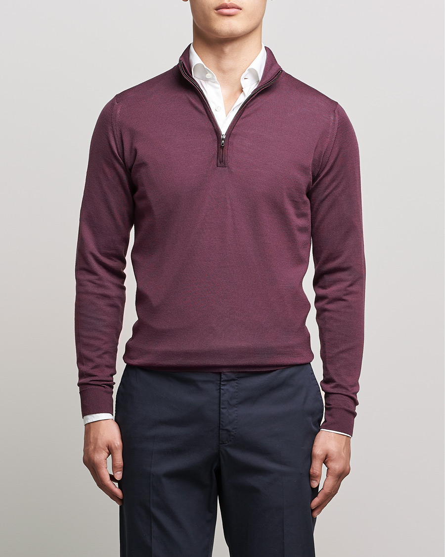 Herre | Trøjer | John Smedley | Barrow Extra Fine Merino Half Zip Pigment Purple