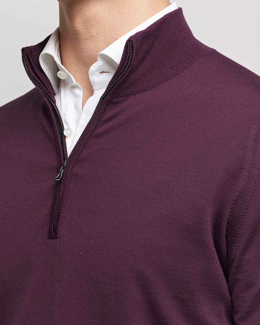 Herre | Trøjer | John Smedley | Barrow Extra Fine Merino Half Zip Pigment Purple